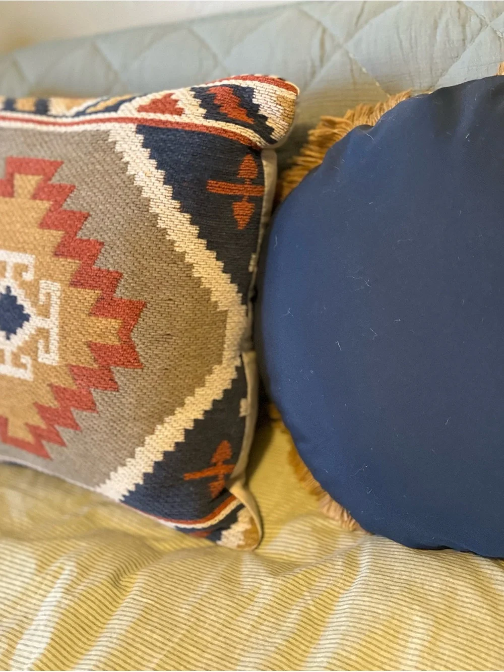 Boho Geometric Accent Pillow in Navy, Rust, and Tan - Brand Unspecified
